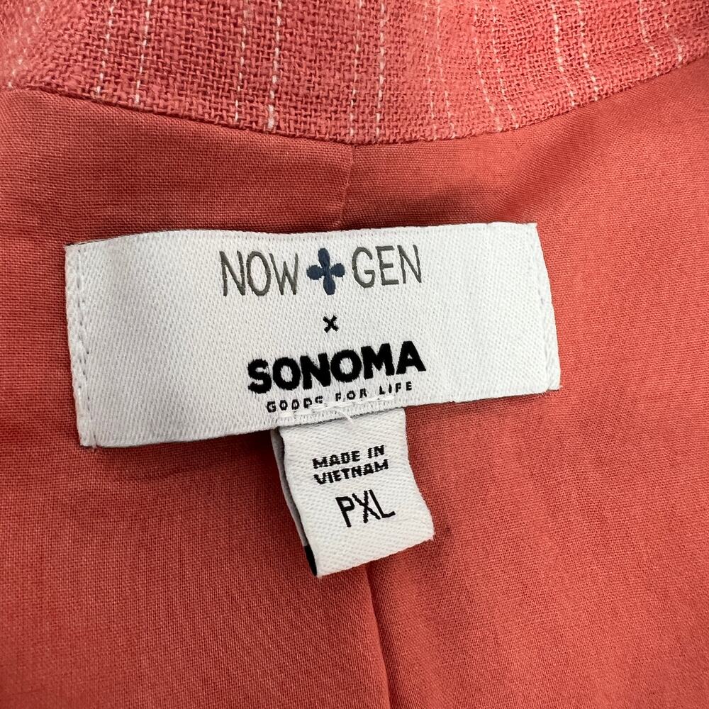 Sonoma x Now Gen Linen Blazer Womens PXL Coral Orange White Striped One Button - Picture 5 of 8